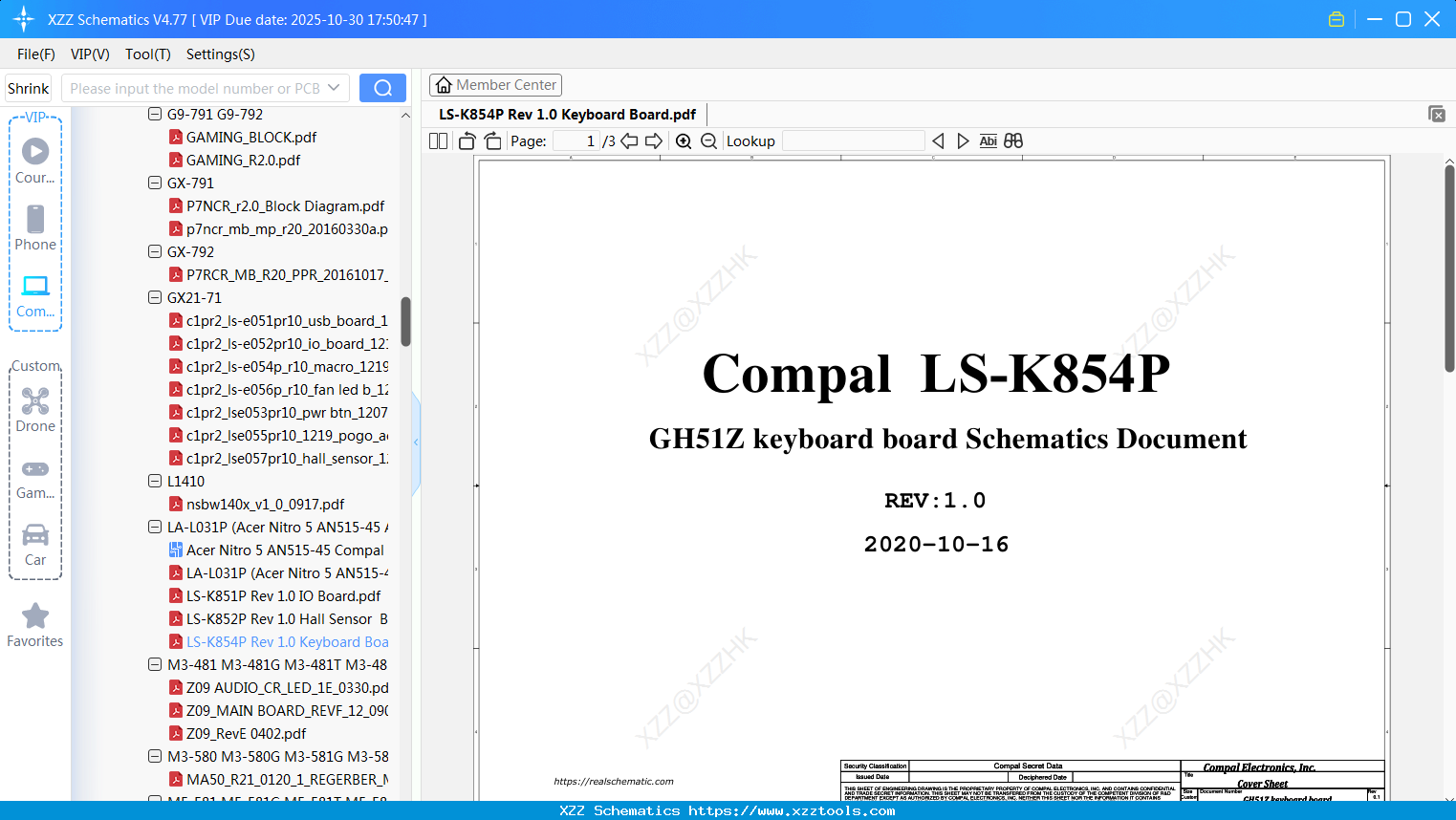 Laptop ACER LS-K854P Rev 1.0 Keyboard Board